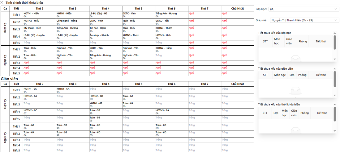 Màn hình tinh chỉnh – NATimeTable